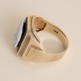 Vintage 10K Gold Men’s Double Cameo Signet Ring, Heavy Onyx Centurion Size 11.5