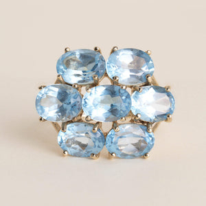 10K Yellow Gold 10.30CT Oval Blue Topaz Cluster Ring - Size 10.5