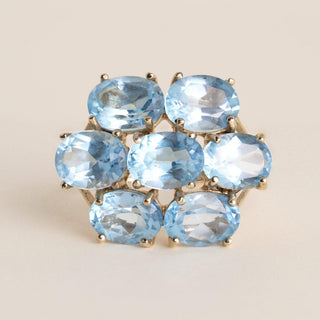 10K Yellow Gold 10.30CT Oval Blue Topaz Cluster Ring - Size 10.5
