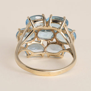 10K Yellow Gold 10.30CT Oval Blue Topaz Cluster Ring - Size 10.5