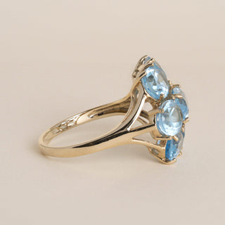 10K Yellow Gold 10.30CT Oval Blue Topaz Cluster Ring - Size 10.5