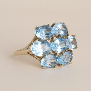 10K Yellow Gold 10.30CT Oval Blue Topaz Cluster Ring - Size 10.5