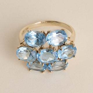 10K Yellow Gold 10.30CT Oval Blue Topaz Cluster Ring - Size 10.5