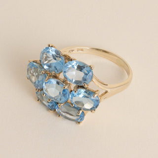 10K Yellow Gold 10.30CT Oval Blue Topaz Cluster Ring - Size 10.5