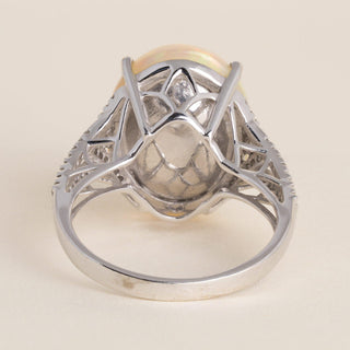 Estate 14K White Gold Oval Opal & Diamond Split Shank Cocktail Ring - Size 10.5
