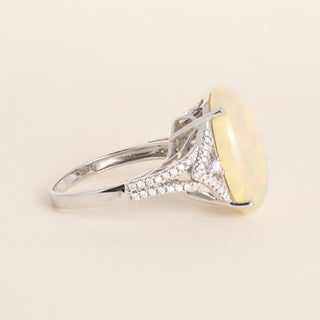 Estate 14K White Gold Oval Opal & Diamond Split Shank Cocktail Ring - Size 10.5