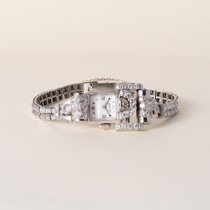 Antique 1940's 4.25 Carats Diamond Hamilton Cocktail Watch 14K White Gold