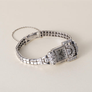 Antique 1940's 4.25 Carats Diamond Hamilton Cocktail Watch 14K White Gold
