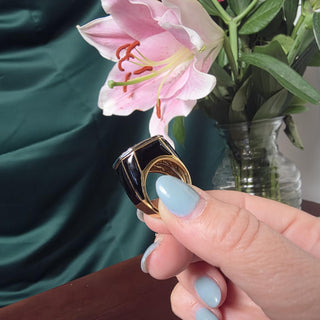 Vintage 18K David Webb 0.90 CT Diamond Onyx and Black Enamel Ring