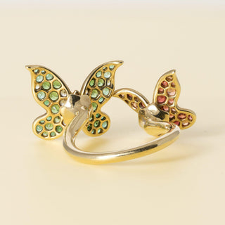 Estate 18K Tsavorite Garnet and Mix Gemstone Double Floating Butterflies