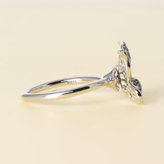 Platinum Blue Green Sapphire and Diamond Butterfly Articulating Floating Ring