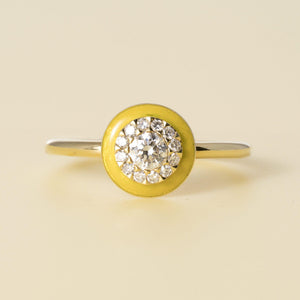 Vintage 18K Yellow Gold Yellow Enamel & Diamond Cluster Ring