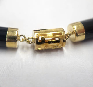 Vintage 14k Gold and Onyx Cylinder Chain Link Bracelet - Greek Style, 7"