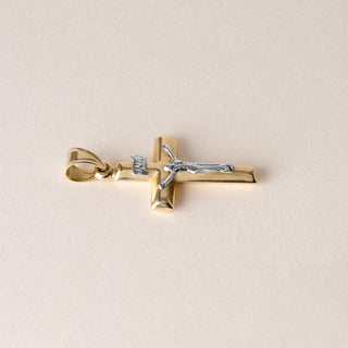 Vintage 14K Two Tone Gold Jesus on Cross Pendant Charm