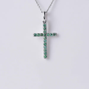 Green Emerald Cross 18K White Gold