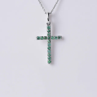 Green Emerald Cross 18K White Gold