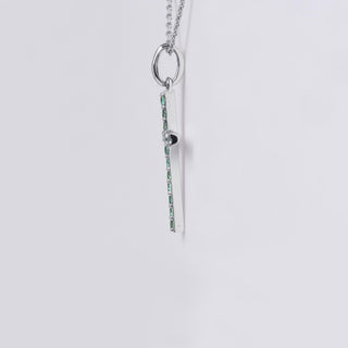 Green Emerald Cross 18K White Gold