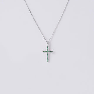 Green Emerald Cross 18K White Gold