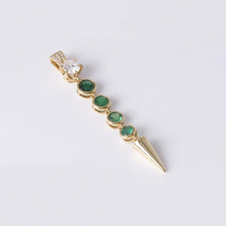 Estate Colombian Emerald and Diamond Spike Drop Pendant Necklace 18K Gold