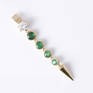 Estate Colombian Emerald and Diamond Spike Drop Pendant Necklace 18K Gold