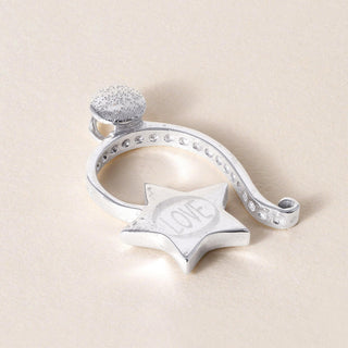 Vintage 1990s LOVE Star Dangle Charm Pendant Pavé Ball Engraved 18K White Gold