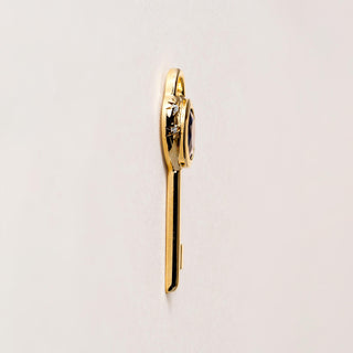 18K Gold Love Key Sapphire Oval and Diamond Pendant