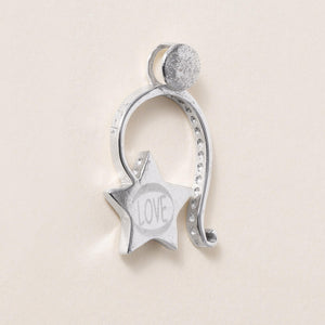 Vintage 1990s LOVE Star Dangle Charm Pendant Pavé Ball Engraved 18K White Gold