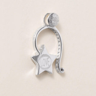 Vintage 1990s LOVE Star Dangle Charm Pendant Pavé Ball Engraved 18K White Gold
