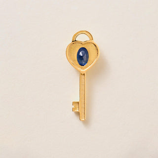 18K Gold Love Key Sapphire Oval and Diamond Pendant