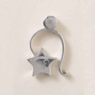 Vintage 1990s LOVE Star Dangle Charm Pendant Pavé Ball Engraved 18K White Gold