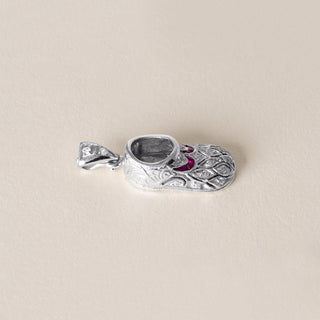 Estate Diamond and Ruby Slipper Pendant 18K White Gold