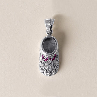 Estate Diamond and Ruby Slipper Pendant 18K White Gold