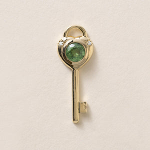 18K Gold Love Key Tsavorite Garnet Bezel and Diamond Pendant