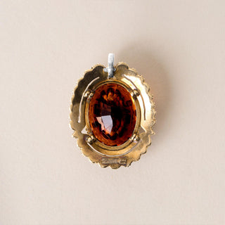 Victorian Citrine, Seed Pearl and Rose Cut Diamond Pendant 14K Yellow Gold