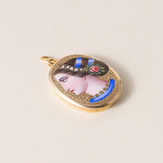 Etruscan Revival 18K Bella Donna Portrait Rose Cut Diamond Pendant