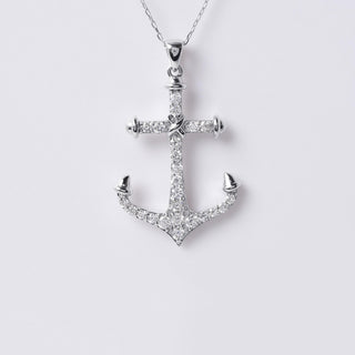 Vintage 0.27 Carats Anchor Nautical Diamond Necklace 18K White Gold
