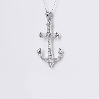 Vintage 0.27 Carats Anchor Nautical Diamond Necklace 18K White Gold