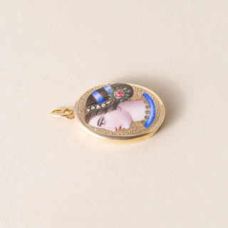 Etruscan Revival 18K Bella Donna Portrait Rose Cut Diamond Pendant
