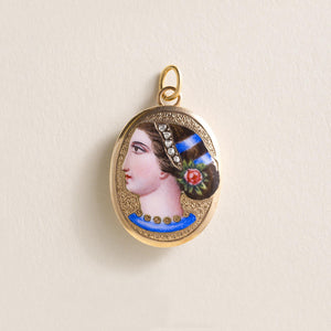 Etruscan Revival 14K Bella Donna Portrait Rose Cut Diamond Pendant