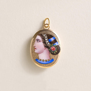 Etruscan Revival 18K Bella Donna Portrait Rose Cut Diamond Pendant