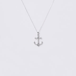 Vintage 0.27 Carats Anchor Nautical Diamond Necklace 18K White Gold