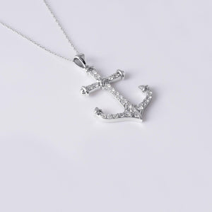 Vintage 0.27 Carats Anchor Nautical Diamond Necklace 18K White Gold