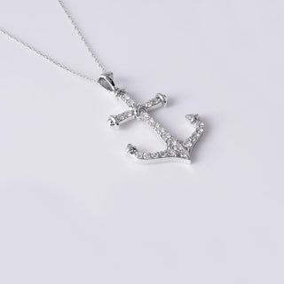 Vintage 0.27 Carats Anchor Nautical Diamond Necklace 18K White Gold
