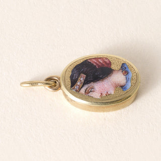 Etruscan Revival 18K Bella Donna Miniature Portrait Pendant