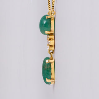 Vintage Emerald Cabochon & Diamond Dangle Necklace 18K Gold Box Chain