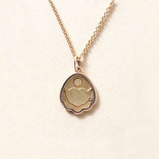 Victorian  Enameled Angel Faces with Wings Pendant Necklace 14k/18k Rose Gold
