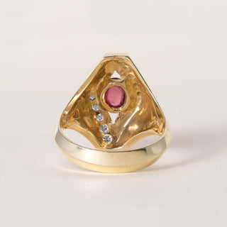 Vintage 14K Gold Ruby Cabochon Contemporary Diamond Ring