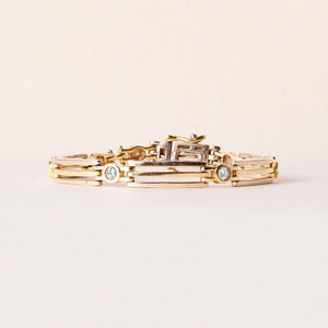 Vintage 14K Two Tone Diamond Bezel Set Bracelet