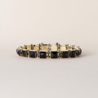 Vintage 14K Gold Black Onyx Pyramid Chain Bracelet