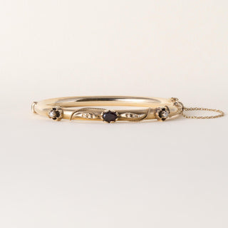 Victorian Antique 1890s Garnet Grey Pearl Hinged Bangle Rope Wire 13K Gold